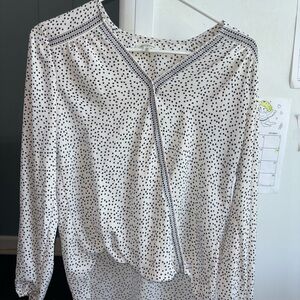 Max Studio Polka Dot V-Neck Long Sleeve Blouse - Black on White